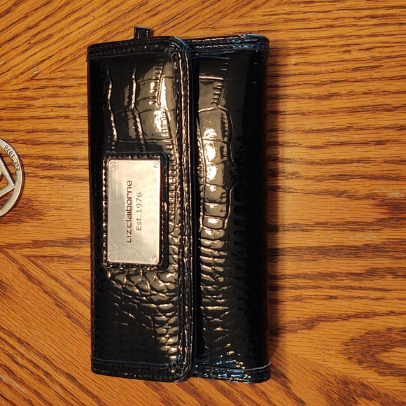 Liz Claiborne Vegan Patent Leather Purse, Wallet, Keychain Set Black - Picture 4 of 16